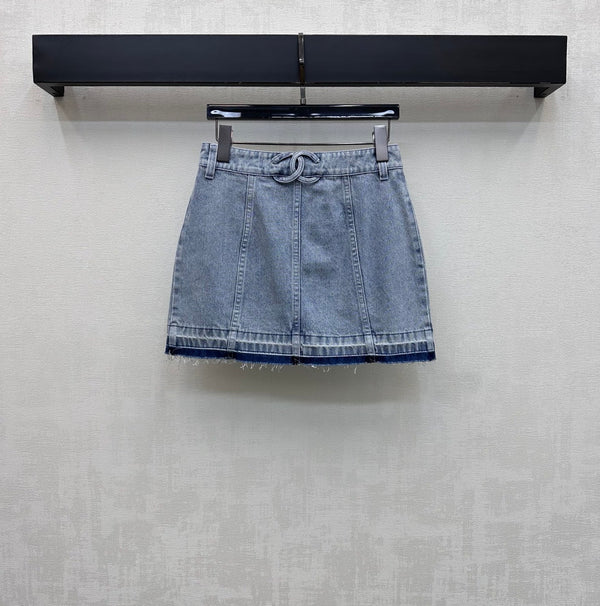 CC 26 Fringe-Edge Denim Midi Skirt Blue in Cotton 389542