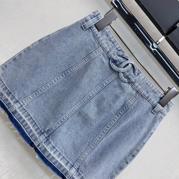 CC 26 Fringe-Edge Denim Midi Skirt Blue in Cotton 389542