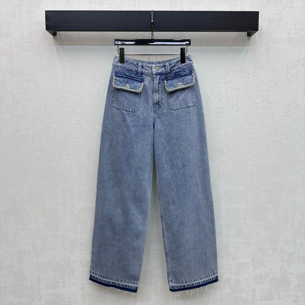 CC 26 Fringe-Edge Denim Pants Blue in Cotton 389540