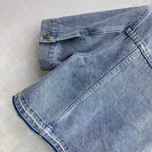 CC 26 Fringed Denim Shirt in Cotton 389537