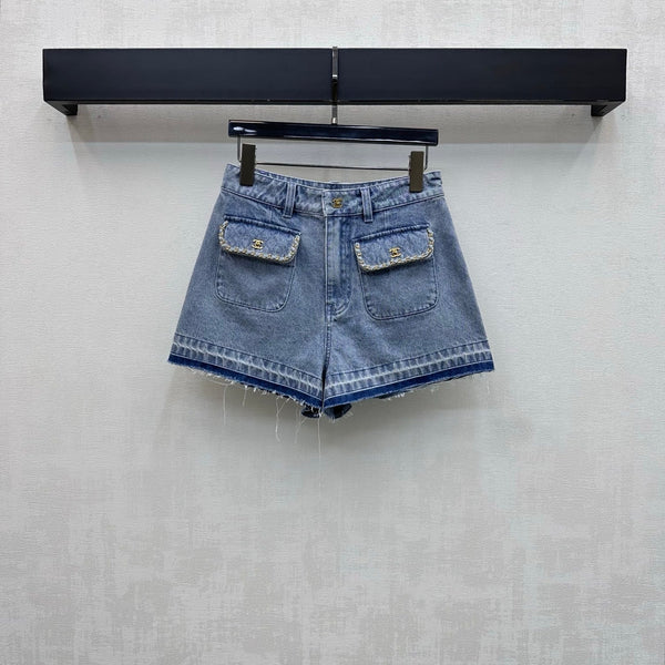 CC 26 Fringe-Edge Denim Shorts Blue in Cotton 389536