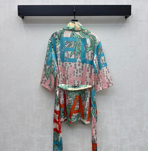 CC 26 Artistic Print Waistband Robe Colorful in Polyamide 389531