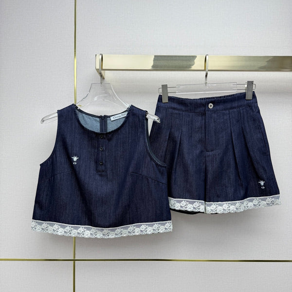 CD 26 Vest + Shorts Set Navy Blue in Cotton 389423
