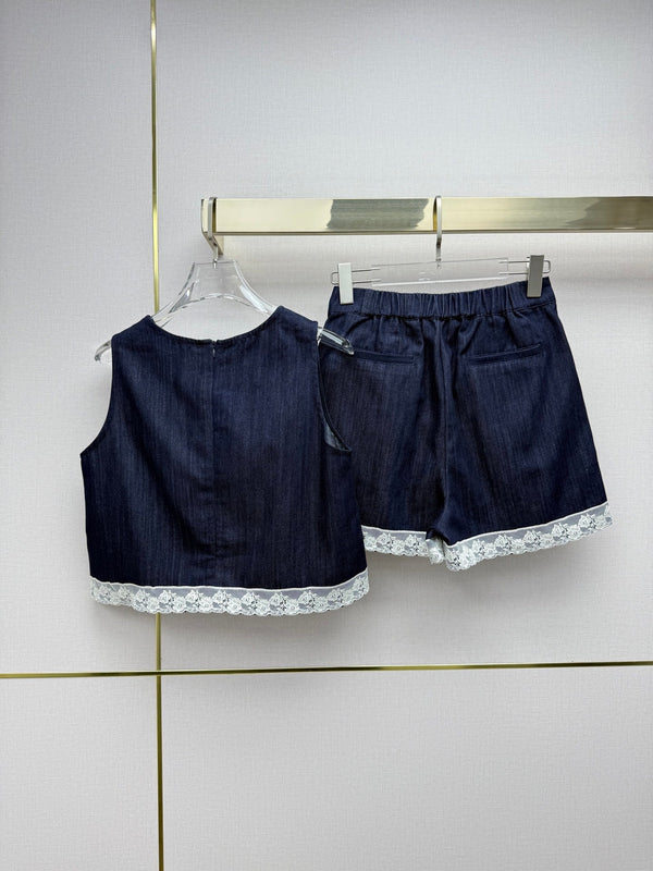CD 26 Vest + Shorts Set Navy Blue in Cotton 389423