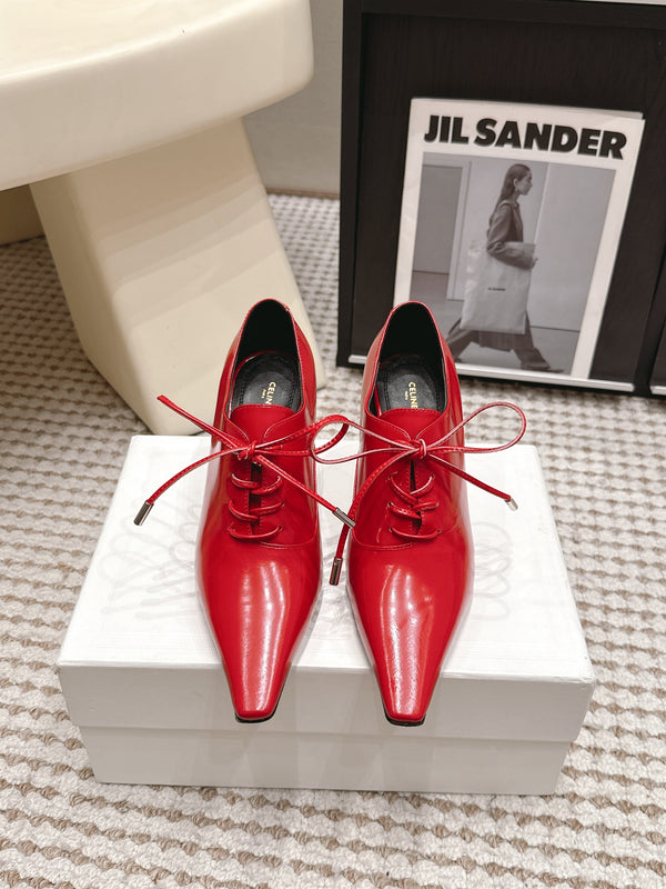 CL 26 Square Toe Lace-up Oxford Heels 85 Red in Lambskin 813302