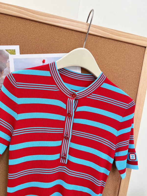 CC 2026 Red And Turquoise Striped Tencel Top 481971