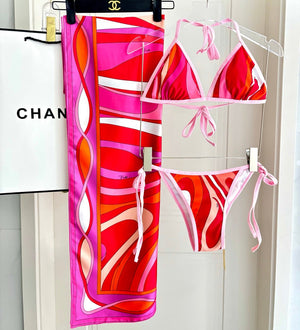 Pucci 3-Piece Swimwear Set Pink Orange Marmo Print 240266