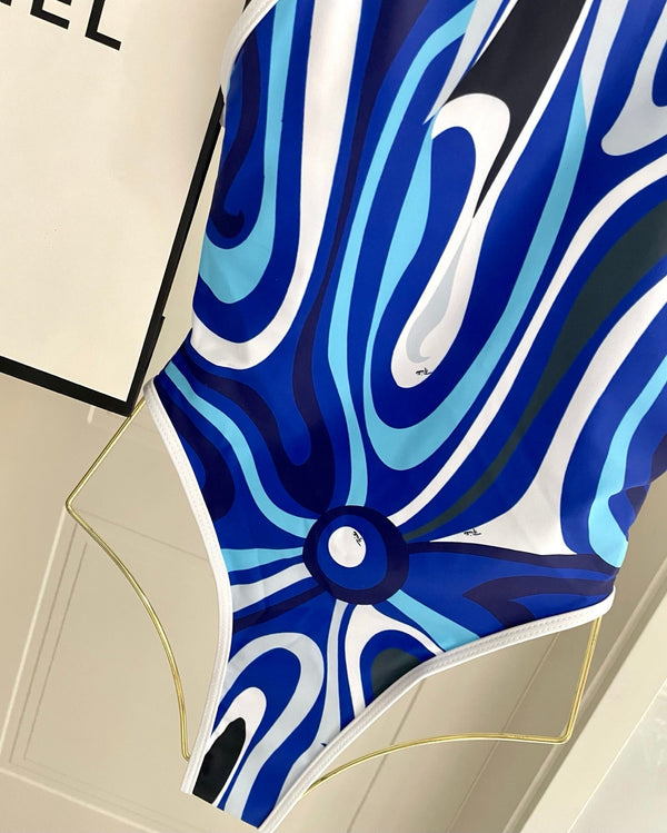 Pucci Printed One-Piece Blue Swimsuit Cotton Blend 149643