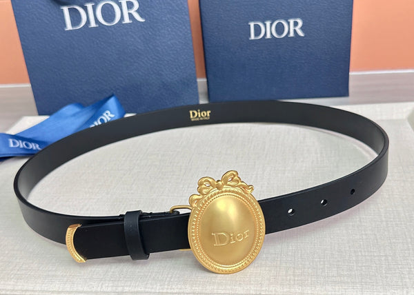 CD Médaillon Belt 25mm Black Leather Gold Buckle