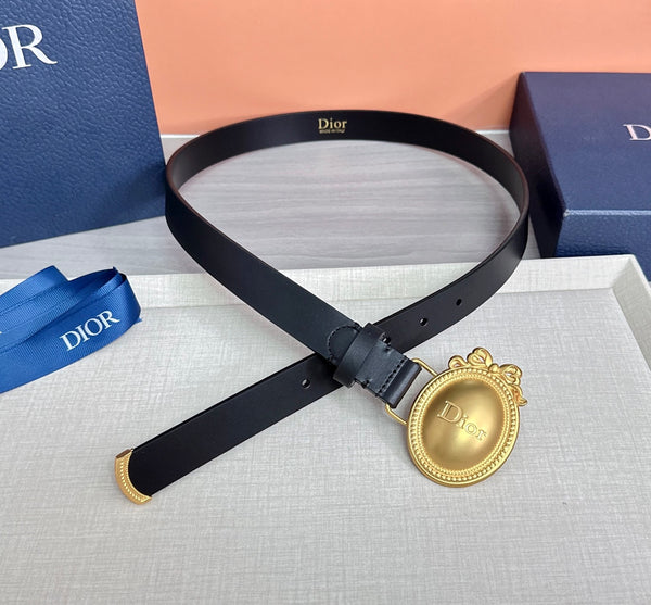 CD Médaillon Belt 25mm Black Leather Gold Buckle