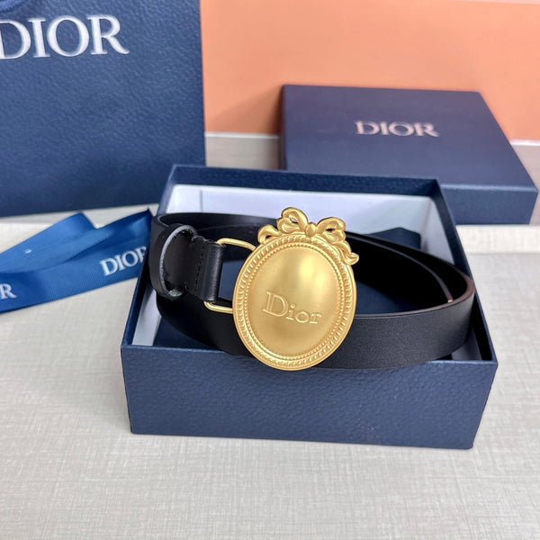 CD Médaillon Belt 25mm Black Leather Gold Buckle