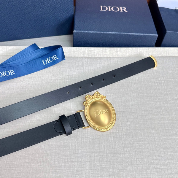 CD Médaillon Belt 25mm Black Leather Gold Buckle