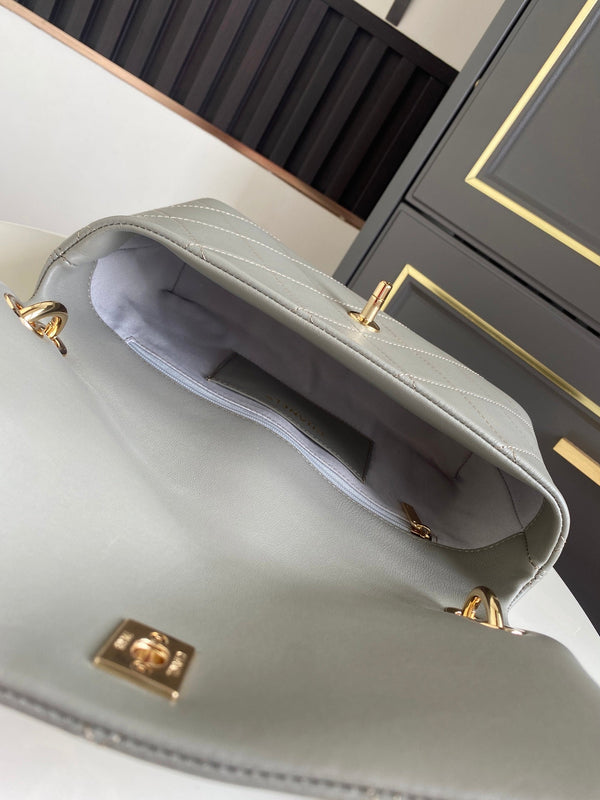 CC Mini Flap Top Handle Bag 25cm Light Grey Lambskin