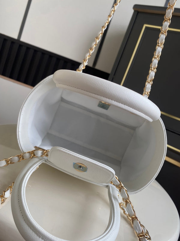 CC Tote Bag 25cm White Caviar Cowhide