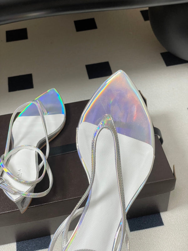 Alaia Thong Sandals Silver 3cm Patent Leather 835286