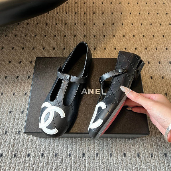 CC 26s T-Strap Mary Jane Flats White Black Cowhide