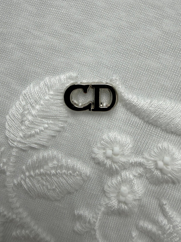 CD 2026 Floral Embroidery Short-Sleeve T-Shirt White Cotton 392386