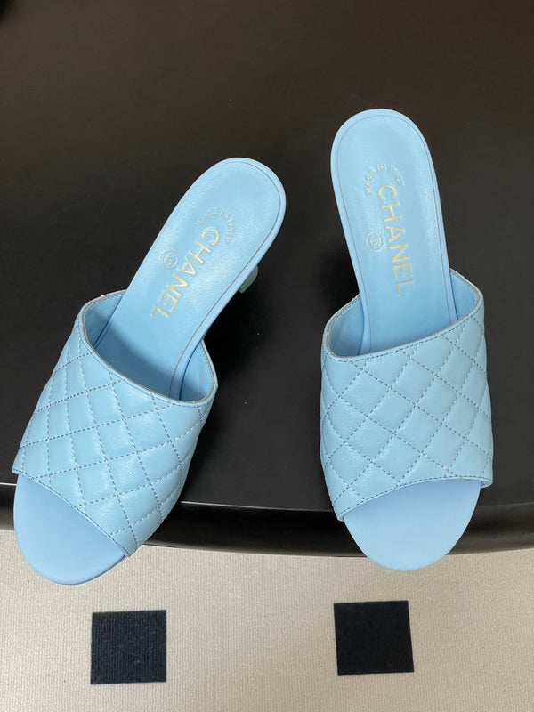 CC Quilted Heeled Sandal 8cm Blue Lambskin 834716
