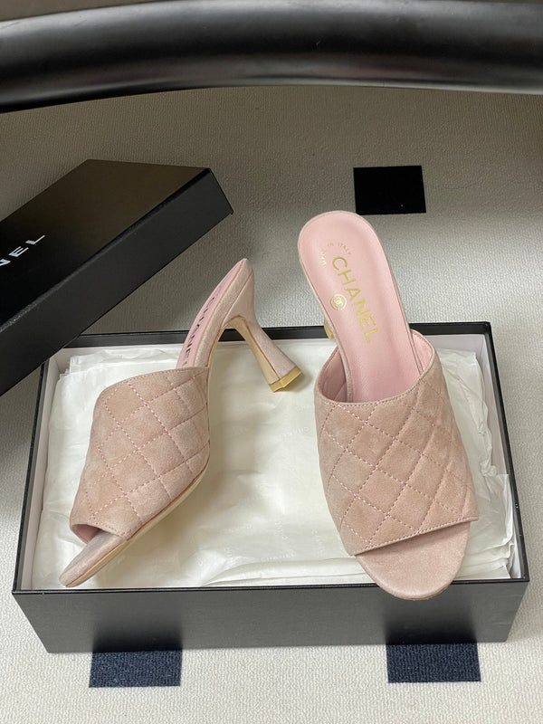 CC Quilted Heeled Sandal 8cm Pink Suede 834700