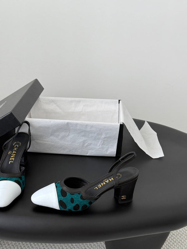 CC Slingback Pums Green Black Spotted Calfskin 840021