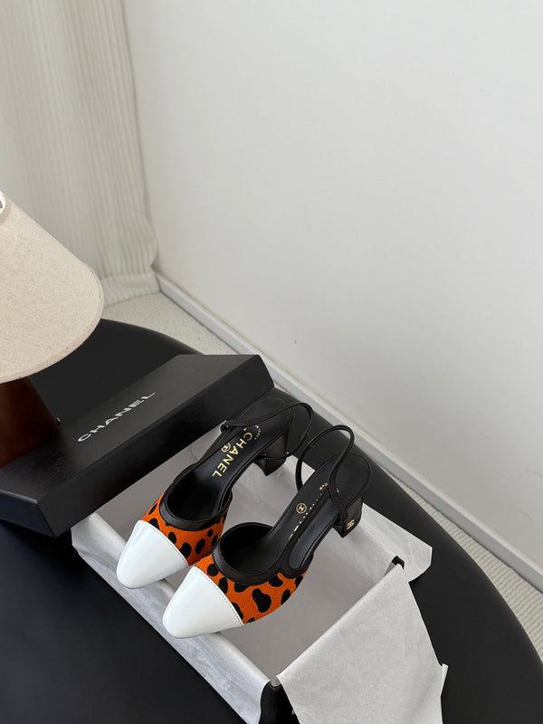 CC Slingback Pums Orange Black Spotted Calfskin 840020