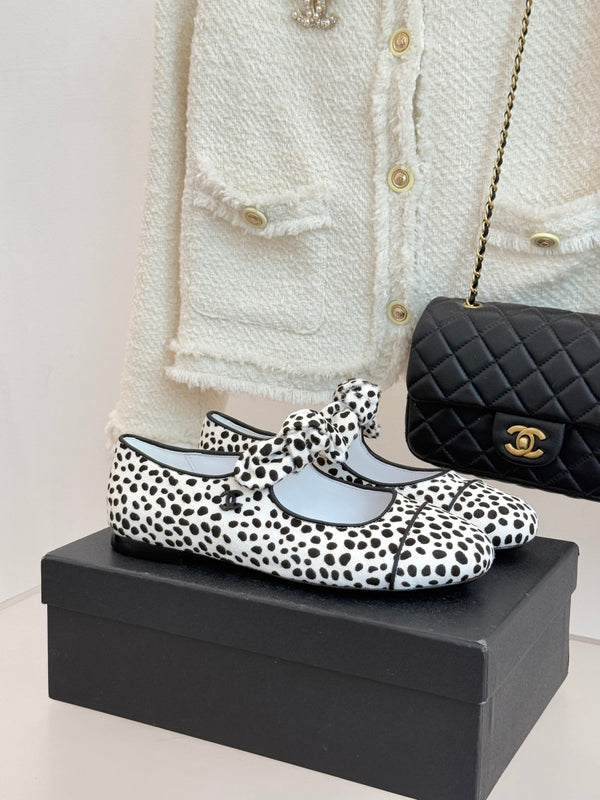 CC Leopard Print Bunny-Ear Mary Jane Flats Calfskin Pony Hair 841989