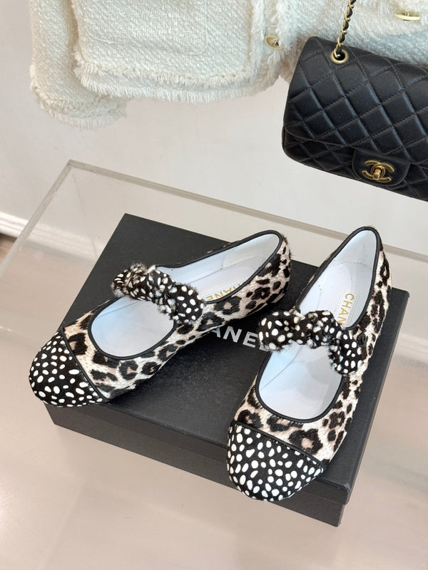 CC Mary Jane Flats Polka Dot Leopard Print Calfskin Pony Hair 841987