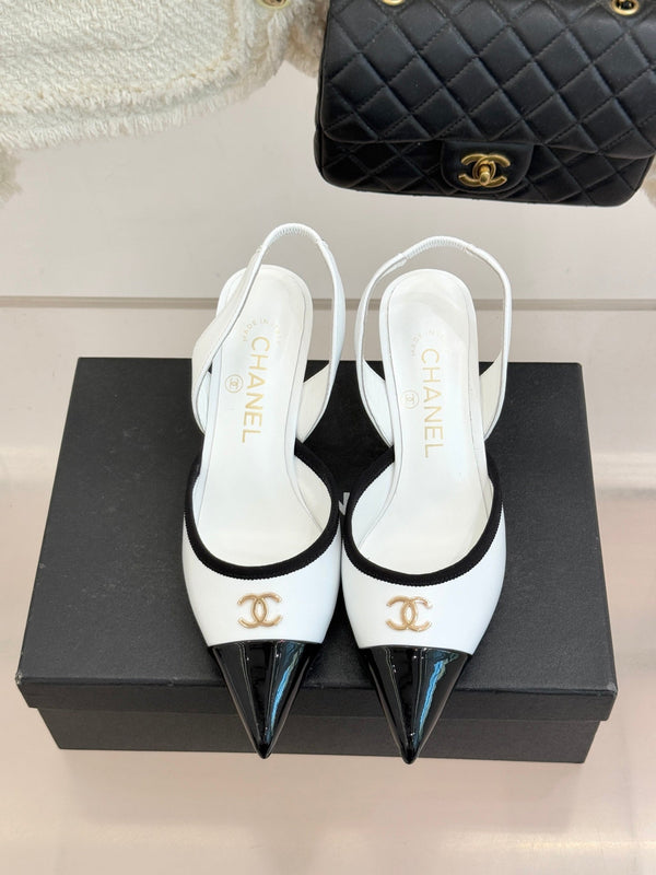 CC Slingback Pumps Gold Logo Patent Calfskin 841965