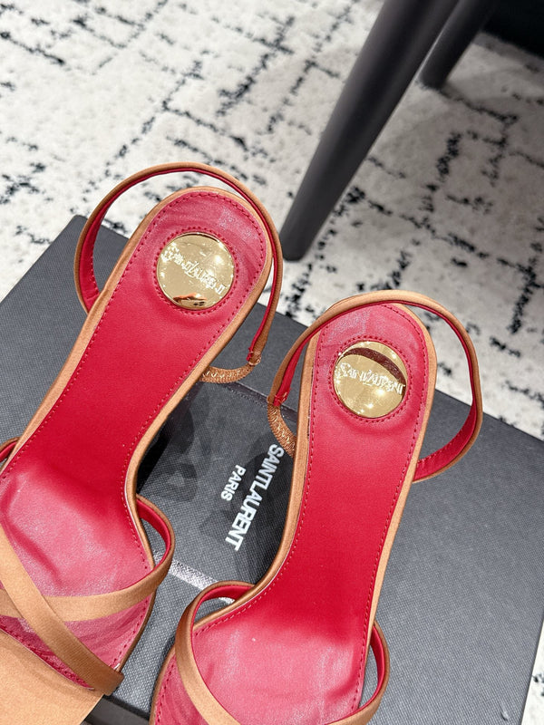 YSL Kirat Cross-Strap Stiletto Sandals 9.5cm Red Hot Pink Cowhide Leather 847153