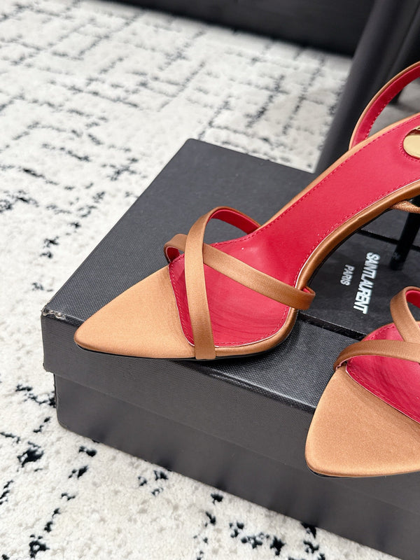 YSL Kirat Cross-Strap Stiletto Sandals 9.5cm Red Hot Pink Cowhide Leather 847153