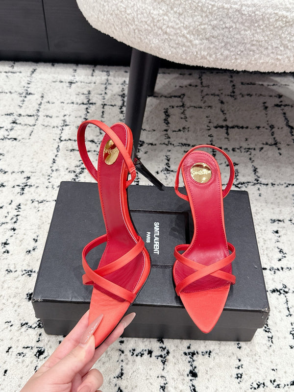 YSL Kirat Cross-Strap Stiletto Sandals 9.5cm Red Cowhide Leather 847152