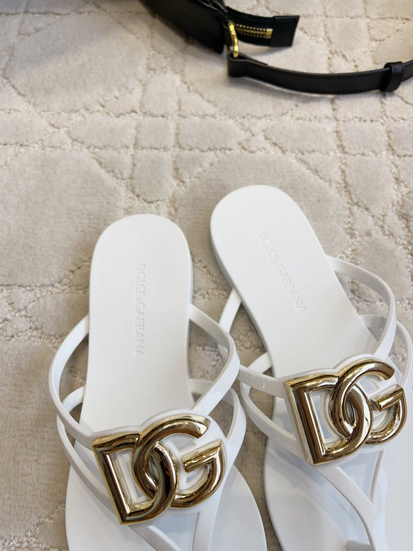 DG Logo Jelly Thong Sandals White Rubber 851868