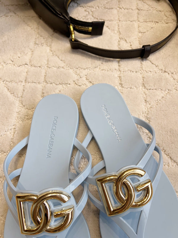DG Logo Jelly Thong Sandals Blue Rubber 851866