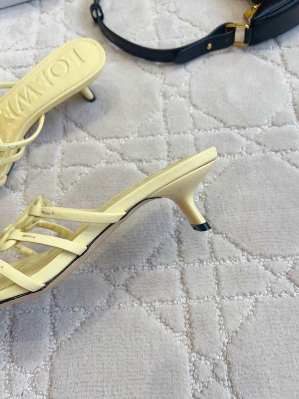 Loew Woven Square-Toe Sandals 3.5cm Yellow Lambskin 851674