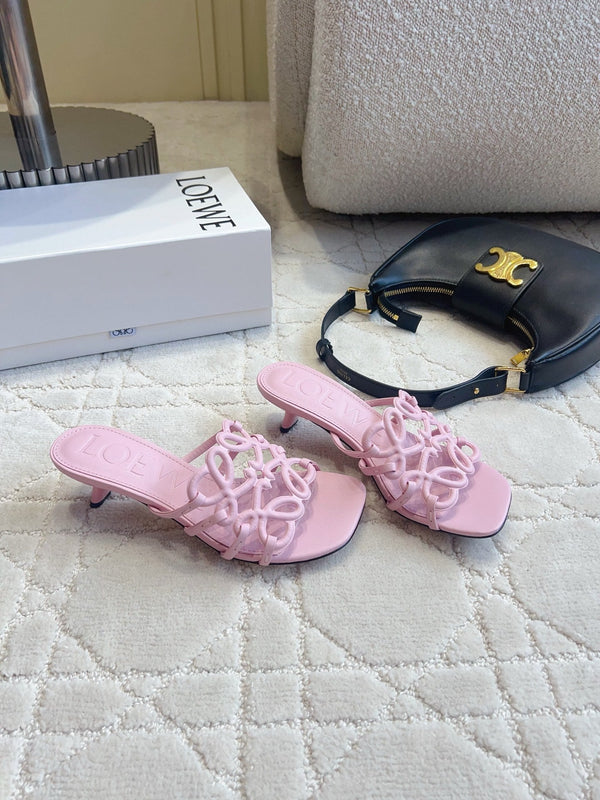 Loew Woven Square-Toe Sandals 3.5cm Pink Lambskin 851673