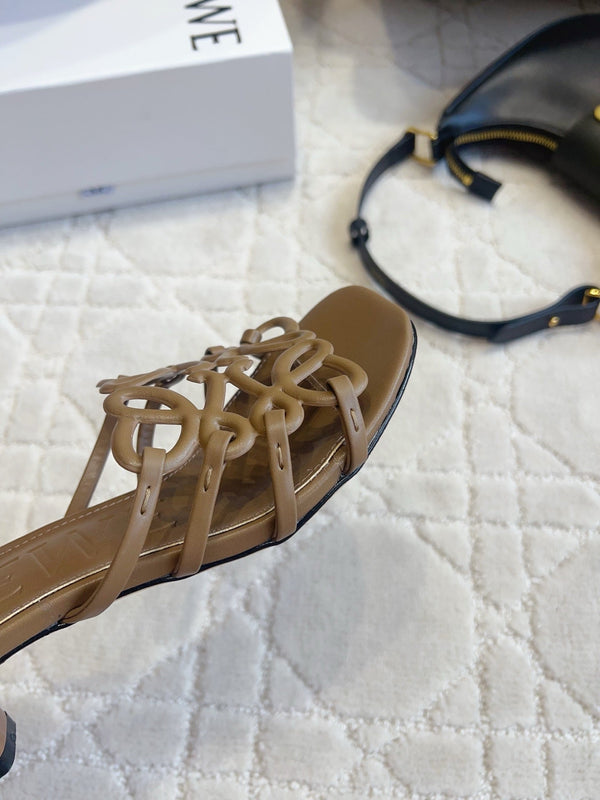Loew Woven Square-Toe Sandals 3.5cm Dark Brown Lambskin 851671