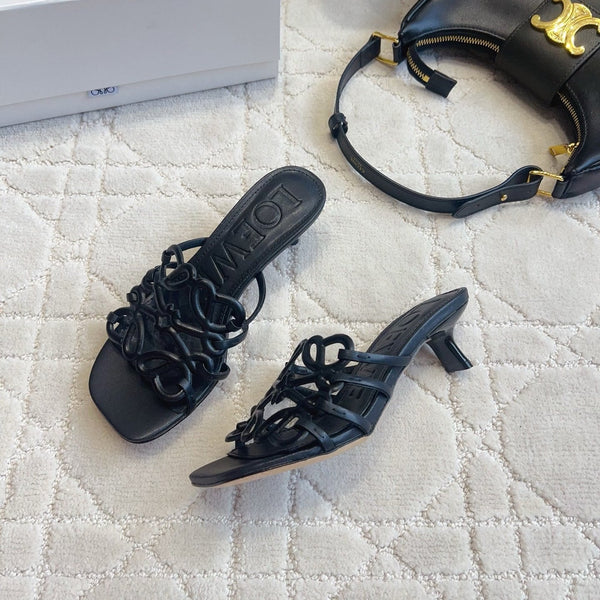 Loew Woven Square-Toe Sandals 3.5cm Black Lambskin 851669