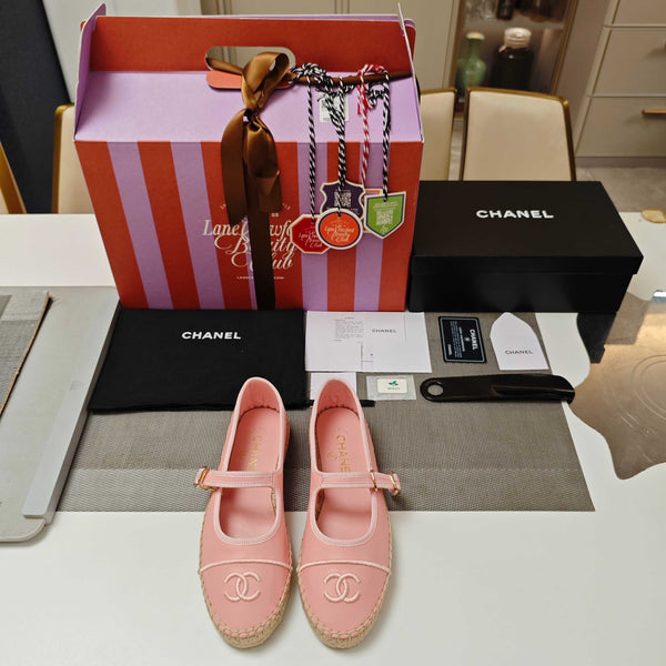 CC Espadrilles Pink Lambskin Leather Jute Sole 855751