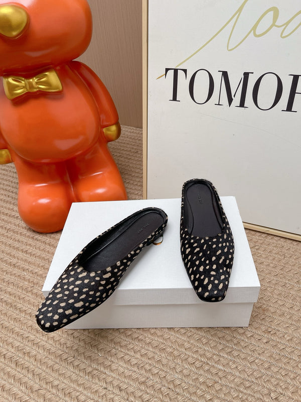 TR Mules Black Ivory Spotted Square Toe Horsehair 854392