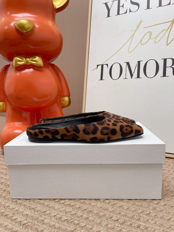 TR Mules Brown Black Spotted Square Toe Horsehair 854394