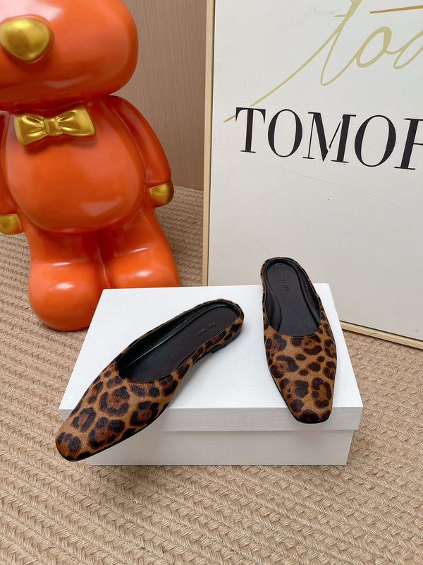 TR Mules Brown Black Spotted Square Toe Horsehair 854394