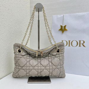 CD Small Cannage Quilted Tote Bag Grey Cowhide 158104