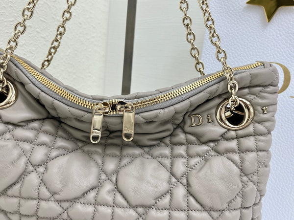 CD Small Cannage Quilted Tote Bag Grey Cowhide 158104