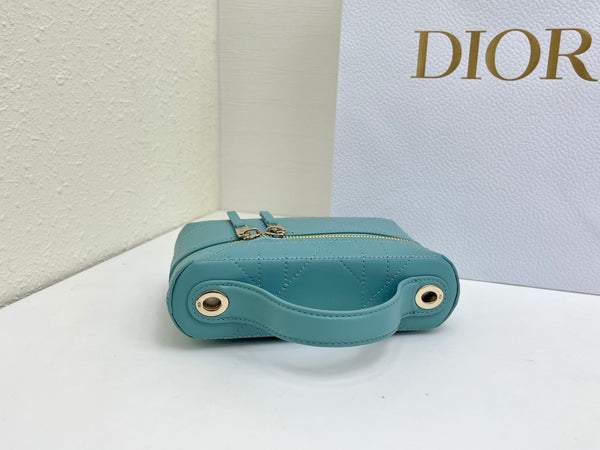 CD Cannage Vanity Chain Bag 19cm Turquoise Blue Cowhide 158123