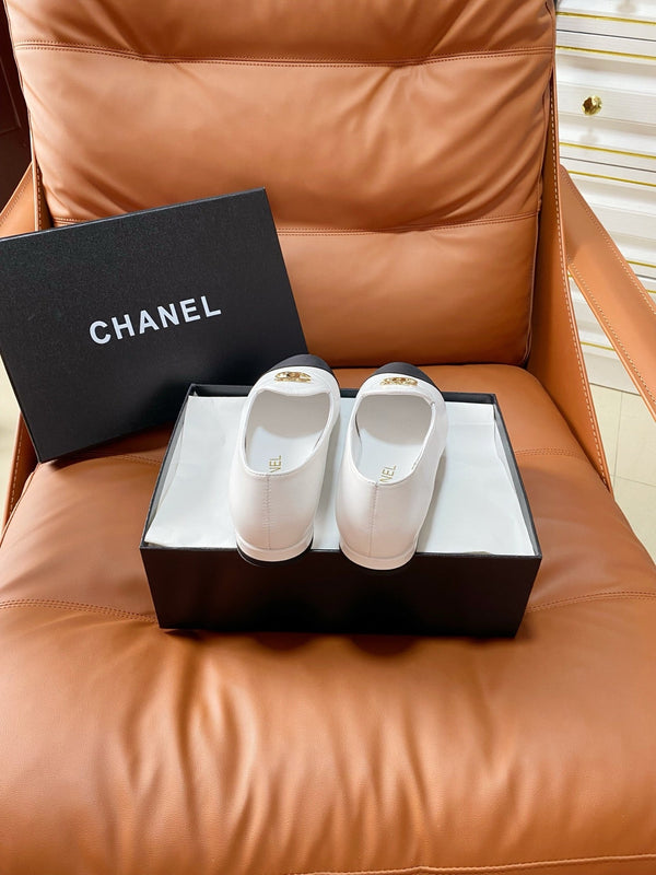 CC 26P Double C Loafers White Black Lambskin & Grosgrain 857976