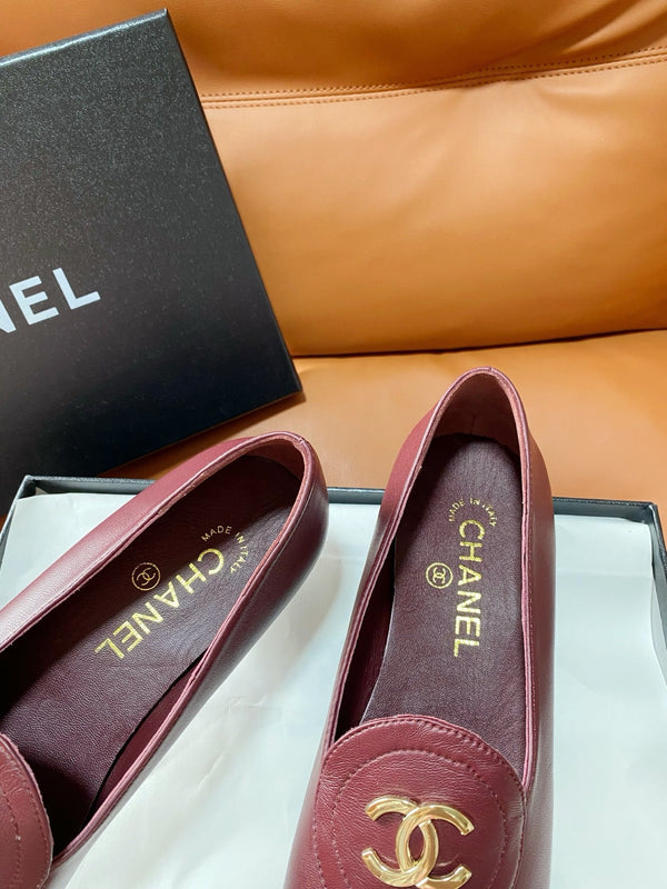 CC 26P Double C Loafers Burgundy Black Lambskin & Grosgrain 857973