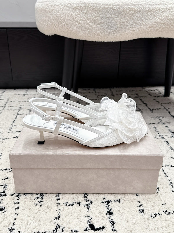 JC Mimmi Slingback Pumps Floral Appliqué 5.5cm White Lace 858433