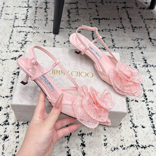JC Mimmi Slingback Pumps Floral Appliqué 5.5cm Pink Lace 858431