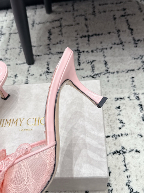 JC 26SS Floral Appliqué Mules 6.5cm Pink Lace 858428