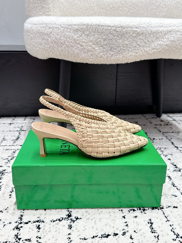 BV 26ss Intrecciato Slingback Heels 5.5cm Begie Woven Leather 858419
